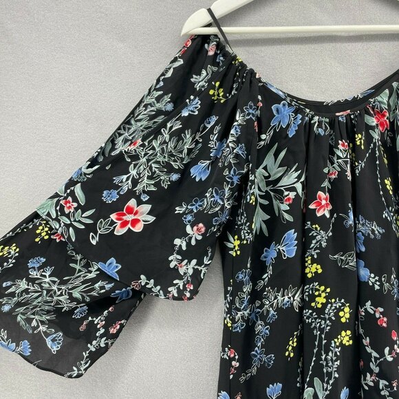 Parker 100% Silk Floral Agave Dress Womens XS Beach Boho Cold Shoulder Ruffle - Picture 4 of 10